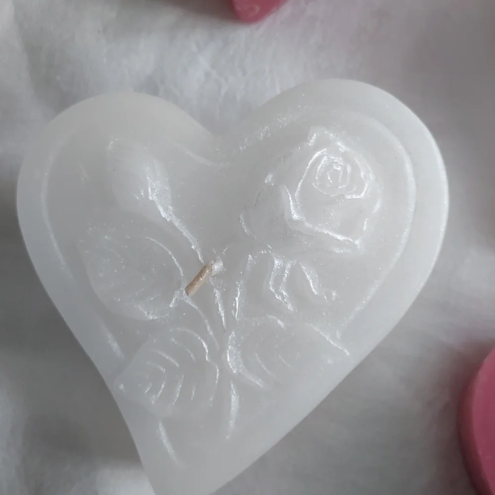 10pc. Candles Pink & White Heart Shape with Rose Design